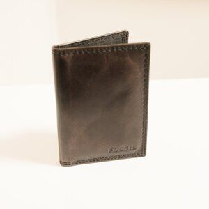FOSSIL Dark Brown Leather Folding Card Case Wallet